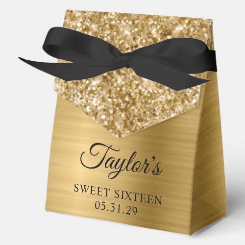 Glittery Gold Glam Sweet Sixteen Favor Boxes