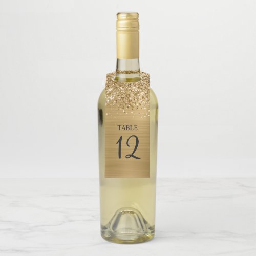 Glittery Gold Glam Table Number Bottle Hanger Tag