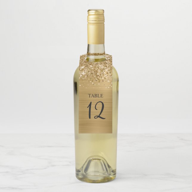 Glittery Gold Glam Table Number Bottle Hanger Tag (On Bottle)