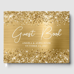 Glittery Gold Glam Wedding Guest Book