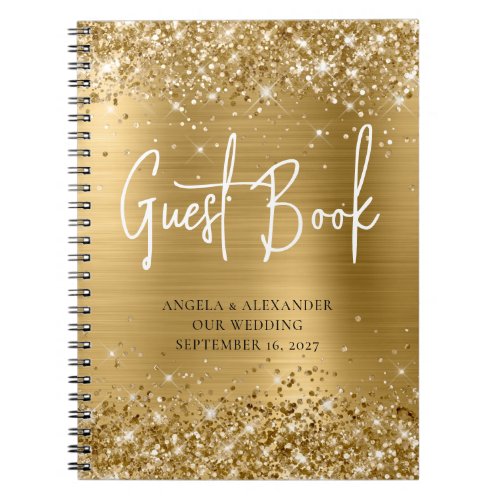 Glittery Gold Glam Wedding Guestbook Notebook