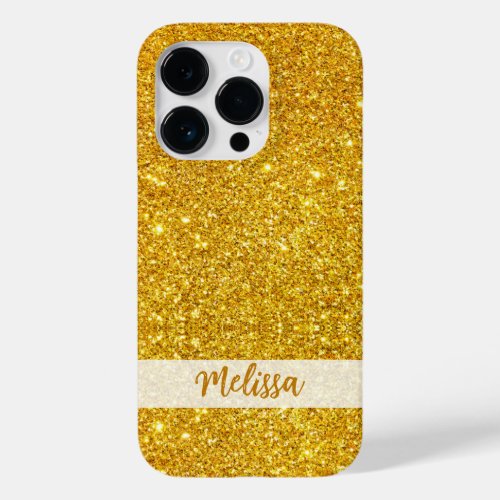 Glittery Gold Glitter Custom Name Personalized Case_Mate iPhone 14 Pro Case