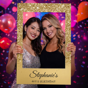 Glittery Gold Glitter Ombre 40th Birthday Selfie Frame