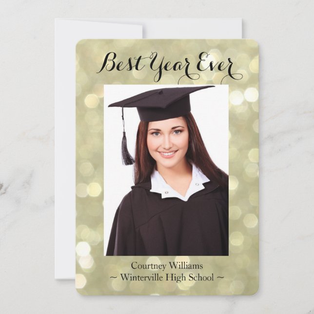 Glittery Gold Graduation Photo Announcement (Front)