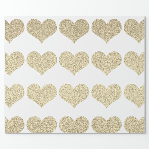 Glittery Gold Heart Patterns Golden White Holiday Wrapping Paper