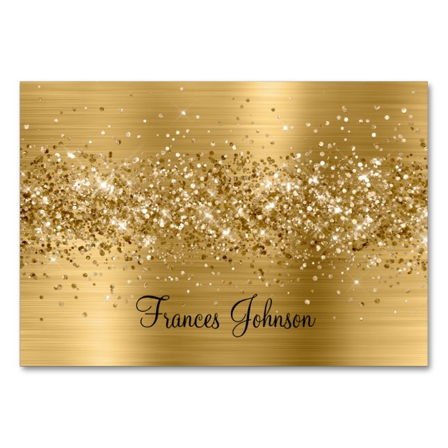 Glittery Gold Horizontal Name Place Cards (Front)