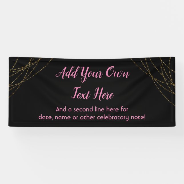 Glittery Gold Light Strings Add Your Own Text Banner (Horizontal)