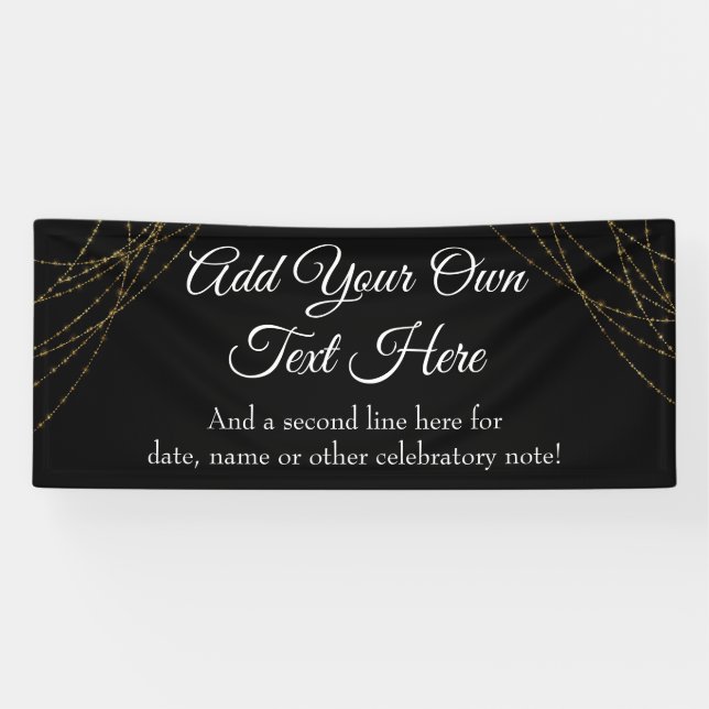 Glittery Gold Light Strings Add Your Own Text Banner (Horizontal)