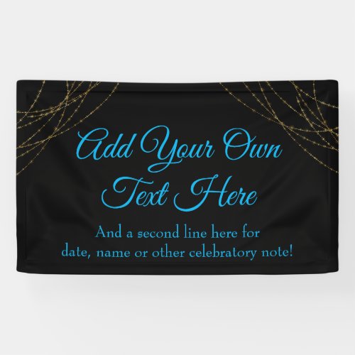 Glittery Gold Light Strings Add Your Sky Blue Text Banner