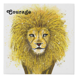 Glittery Gold Lion with an Inspiring Word Faux Canvas Print