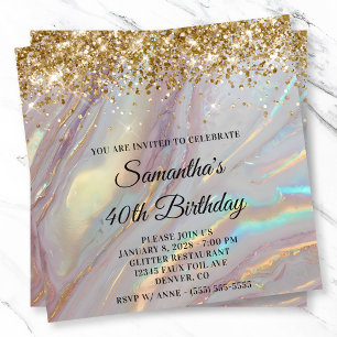 Glittery Gold Marbled Opal 40th Birthday Invitation