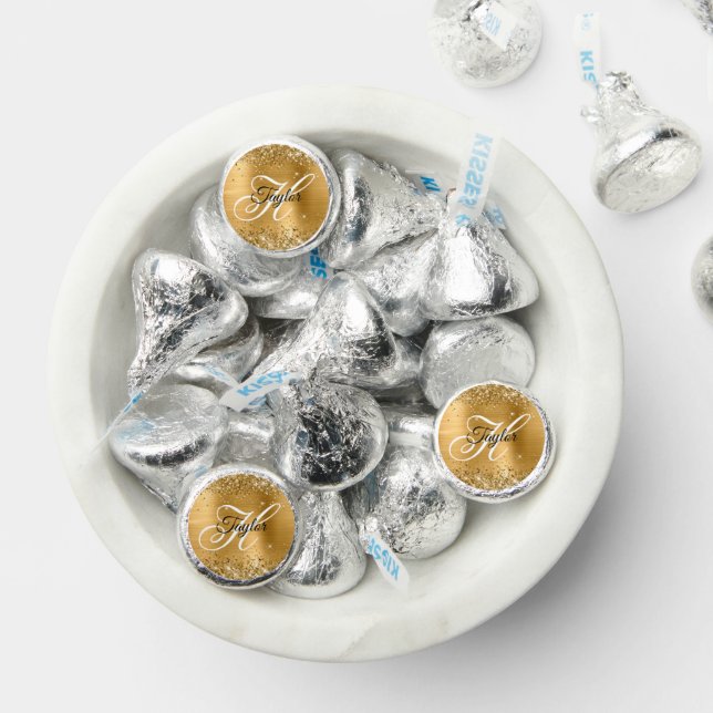 Glittery Gold Metallic Fancy Monogram Hershey®'s Kisses® (Assorted)