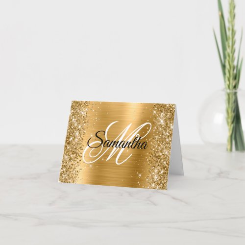 Glittery Gold Metallic Foil Fancy Monogram Card