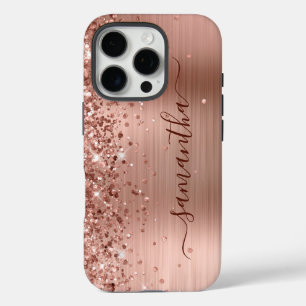 Glittery Gold Metallic Girly Signature iPhone 16 Pro Case