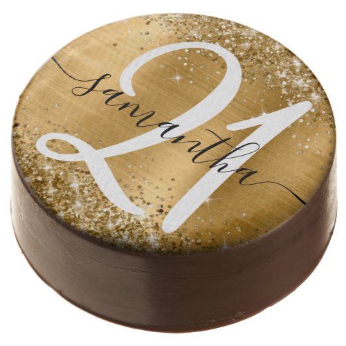 Glittery Gold Metallic Personalized 21 Chocolate Covered Oreo