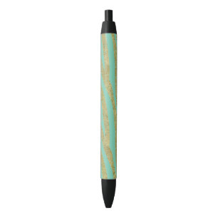 Glittery Gold Mint Zebra Stripes Pen