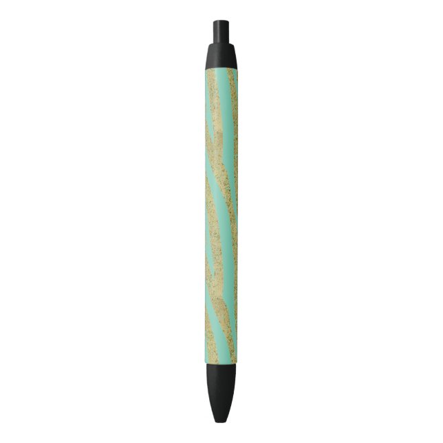 Glittery Gold Mint Zebra Stripes Pen (Front Vertical)