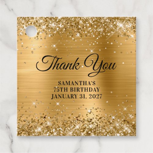 Glittery Gold Monogram 75th Birthday Thank You Favor Tags