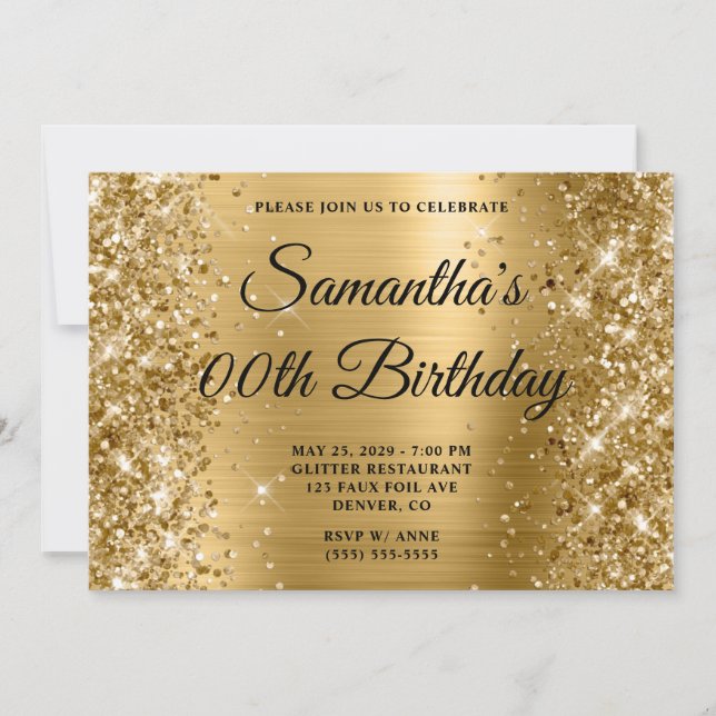 Glittery Gold Monogram Birthday Invitation (Front)