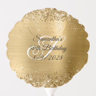 Glittery Gold Monogrammed 50th Birthday Photo Balloon