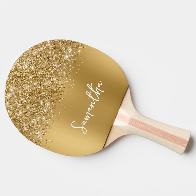 Glittery Gold Ombre Blur Name Ping Pong Paddle (Side)