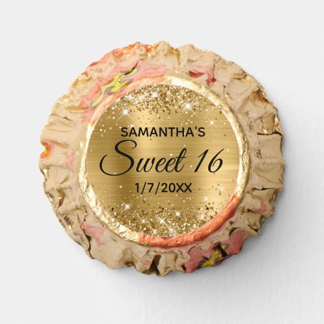 Glittery Gold Ombre Foil Sweet 16 Reese's Peanut Butter Cups (Front)