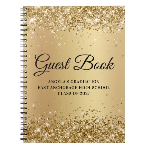 Glittery Gold Ombre High School Graduation Guest Notebook