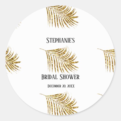 Glittery Gold Palm Tree Leaf Wedding Bridal Shower Classic Round Sticker