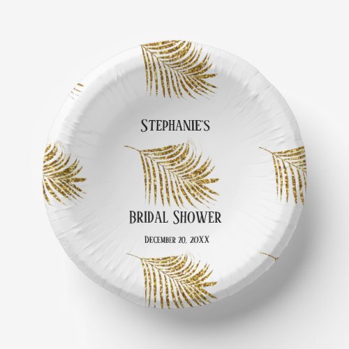 Glittery Gold Palm Tree Leaf Wedding Bridal Shower Paper Bowls