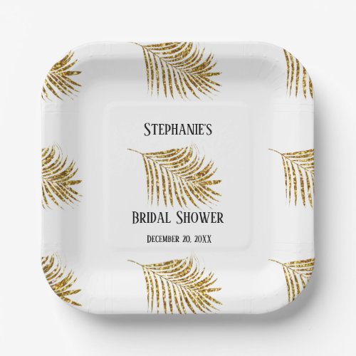 Glittery Gold Palm Tree Leaf Wedding Bridal Shower Paper Plates