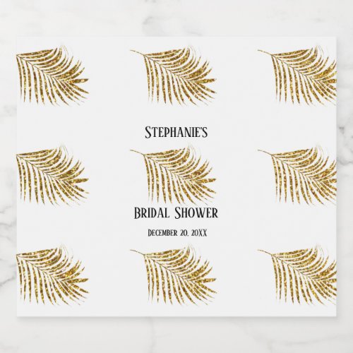 Glittery Gold Palm Tree Leaf Wedding Bridal Shower Sparkling Wine Label