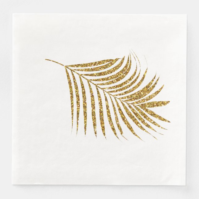 Glittery Gold Palms Tropical Baby Shower Weddings Paper Dinner Napkins (Front)