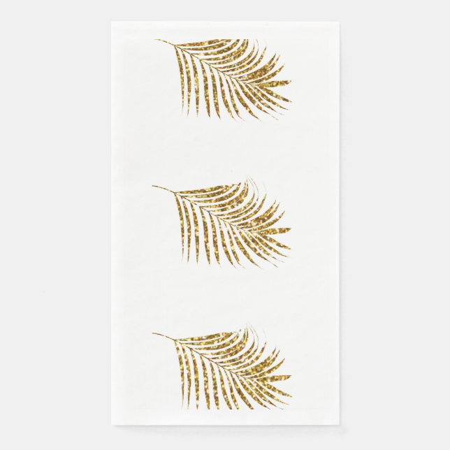 Glittery Gold Palms Tropical Baby Shower Weddings Paper Guest Towels (Front)