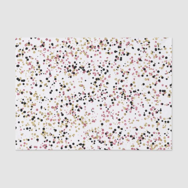 Glittery Gold Pink Black Confetti Dots Tissue Paper (Front)