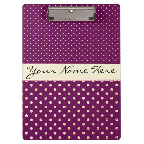 Glittery Gold Polka Dots on Fancy Purple Clipboard