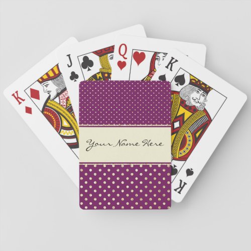 Glittery Gold Polka Dots on Fancy Purple Poker Cards