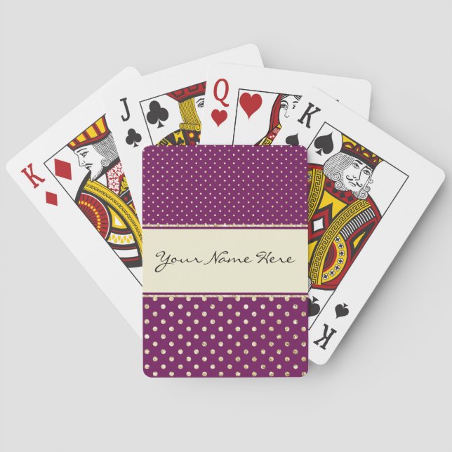 Glittery Gold Polka Dots on Fancy Purple Poker Cards (Back)