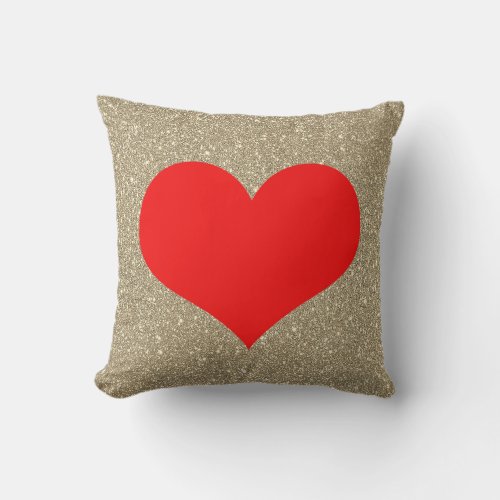 Glittery Gold Red Heart Cute Valentines Day Gift  Throw Pillow