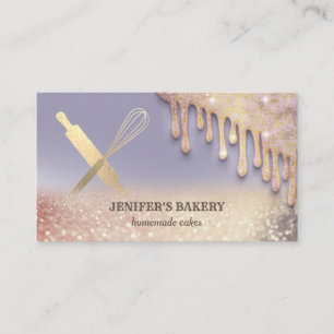 Glittery gold rolling pin whisk chef bakery business card