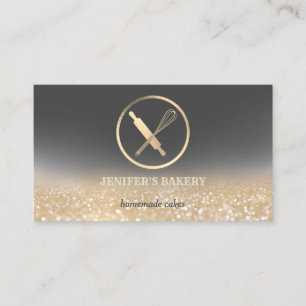 Glittery gold rolling pin whisk chef bakery business card
