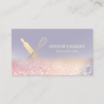 Glittery Gold Rolling Pin Whisk Chef Bakery Business Card by Makidzona at Zazzle