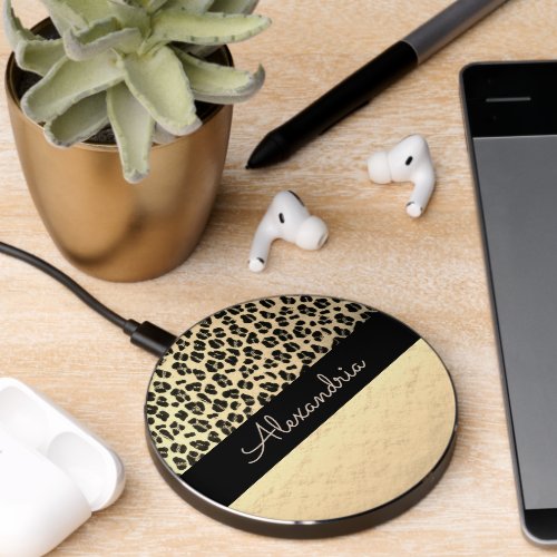 Glittery Gold Shimmery Gold Leopard          Wireless Charger