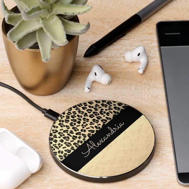 Glittery Gold Shimmery Gold Leopard          Wireless Charger (Desk 2)