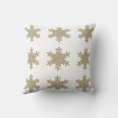 Glittery Gold Snowflake Pattern White Cute Stylish Outdoor Pillow