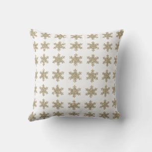 Glittery Gold Snowflake Pattern White Cute Trendy Outdoor Pillow
