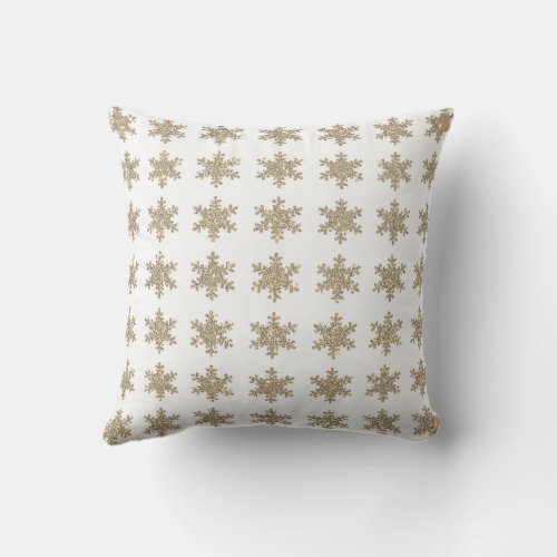Glittery Gold Snowflake Pattern White Cute Trendy Outdoor Pillow