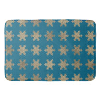 Glittery Gold Snowflake Patterns Rustic Ocean Blue Bath Mat