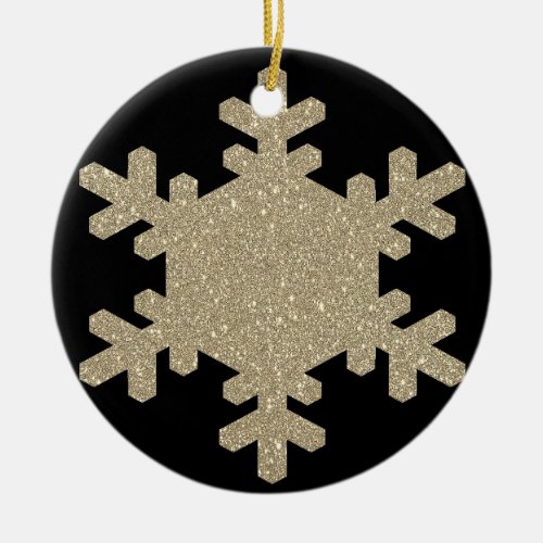 Glittery Gold Snowflakes Pattern Black Cute Gift Ceramic Ornament