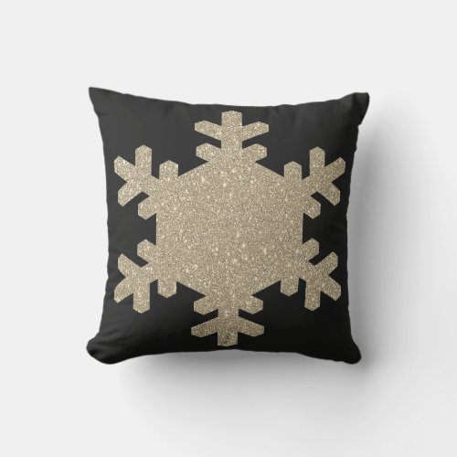 Glittery Gold Snowflakes Pattern Black Cute Gift Outdoor Pillow