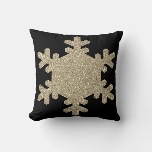 Glittery Gold Snowflakes Pattern Black Cute Gift  Throw Pillow